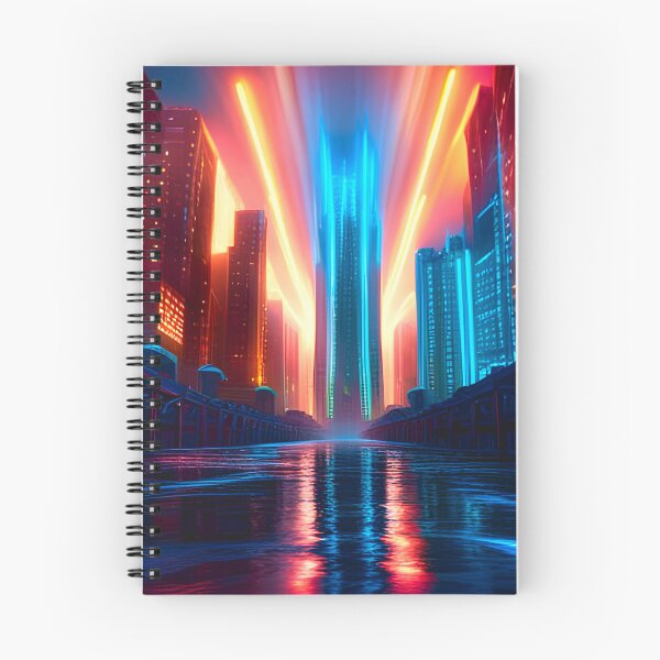 Item preview, Ribbons Of Neon Fire Across A Cyber City designed and sold by Ink Art Design.