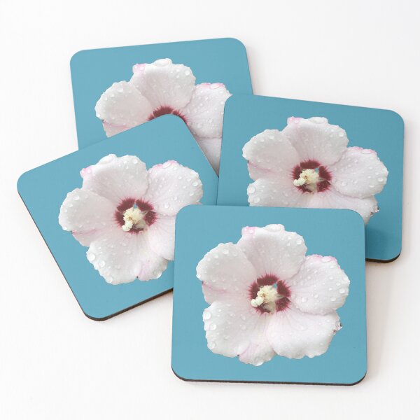 Item preview, Rose of Sharon aka Hibiscus with Dew Drops - blue background designed and sold by Louise-Mae.