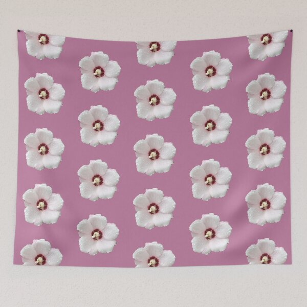 Item preview, Rose of Sharon aka Hibiscus with Dew Drops - pink background designed and sold by Louise-Mae.
