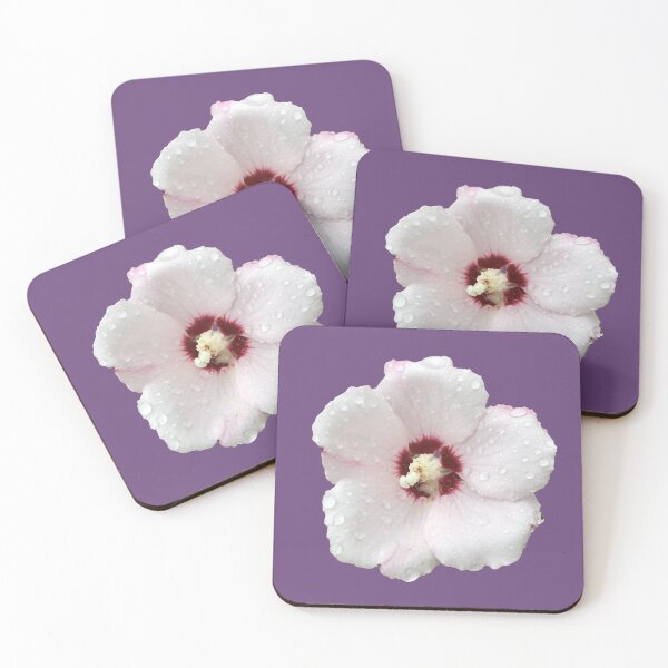 Item preview, Rose of Sharon aka Hibiscus with Dew Drops - purple background designed and sold by Louise-Mae.