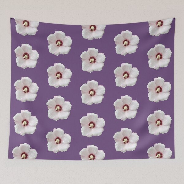 Item preview, Rose of Sharon aka Hibiscus with Dew Drops - purple background designed and sold by Louise-Mae.