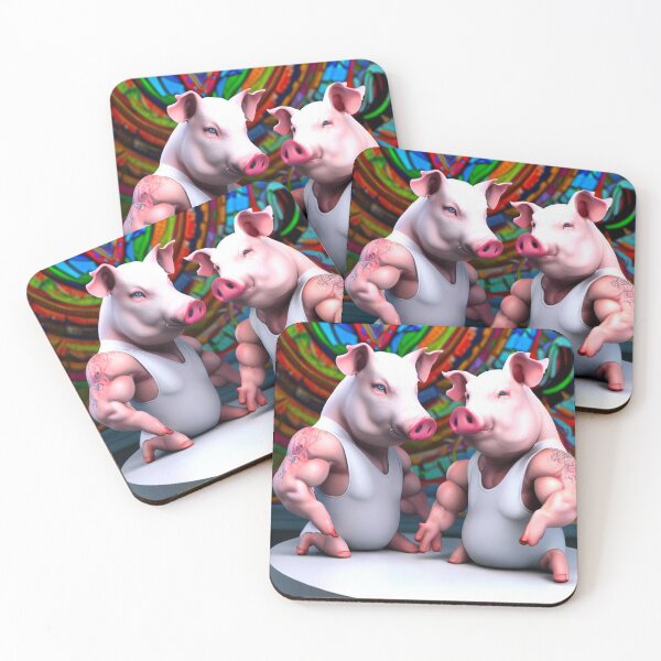 Item preview, Brawny Bonds: Tattooed Pig Allies in a Relaxing Imaginary Scene designed and sold by WhisperingGrove.