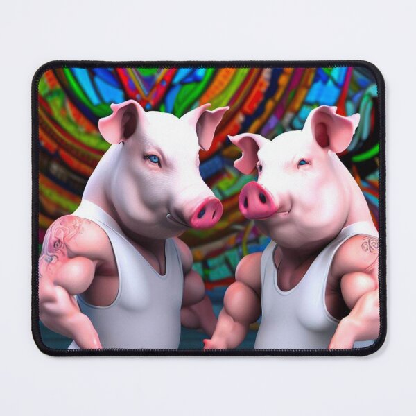 Item preview, Brawny Bonds: Tattooed Pig Allies in a Relaxing Imaginary Scene designed and sold by WhisperingGrove.