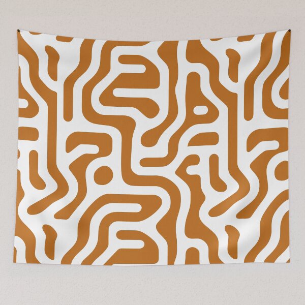 Item preview, White and Dark Orange Abstract Maze Pattern designed and sold by ColorfulVanilla.