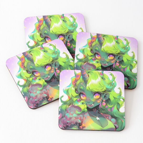 Item preview, Adorable Green Unicorn Orc Anime Girl designed and sold by bubblegoth.