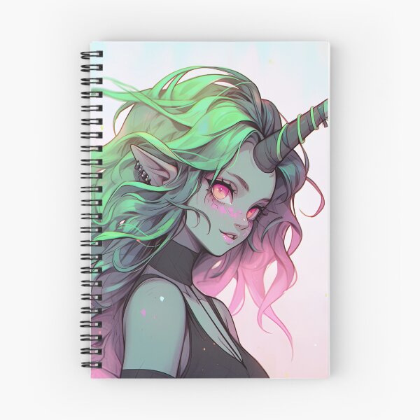 Item preview, Fancy Pink and Green Unicorn Horn Anime Girl designed and sold by bubblegoth.