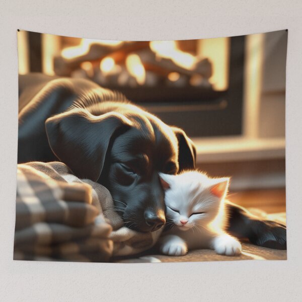 Item preview, Friends: Young Black Lab Cuddling White Kitten designed and sold by Gilby-Designs.