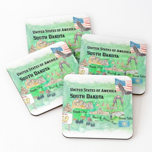 Item preview, South Dakota Illustrated US State Travel Map with Highlights designed and sold by artshop77.
