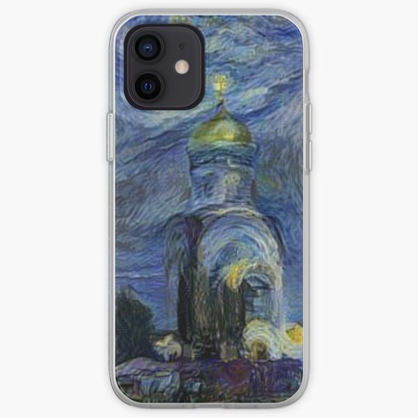 Painting, night, sky, church, stars, galaxies, universe, golden dome iPhone Soft Case