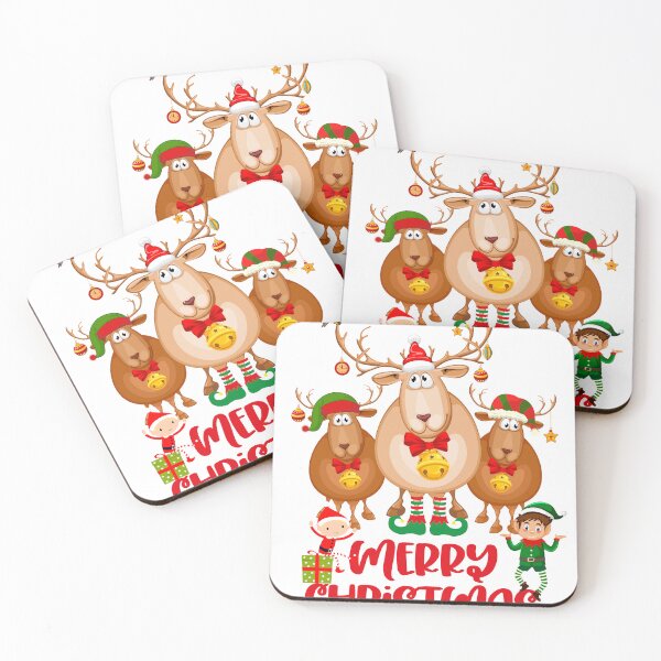 Artikelvorschau, Frohe Weihnachten mit skurrilen Rentieren und Elfen mit Weihnachtsmützen und -stiefeln entworfen und verkauft von FCS Specialties LLC.
