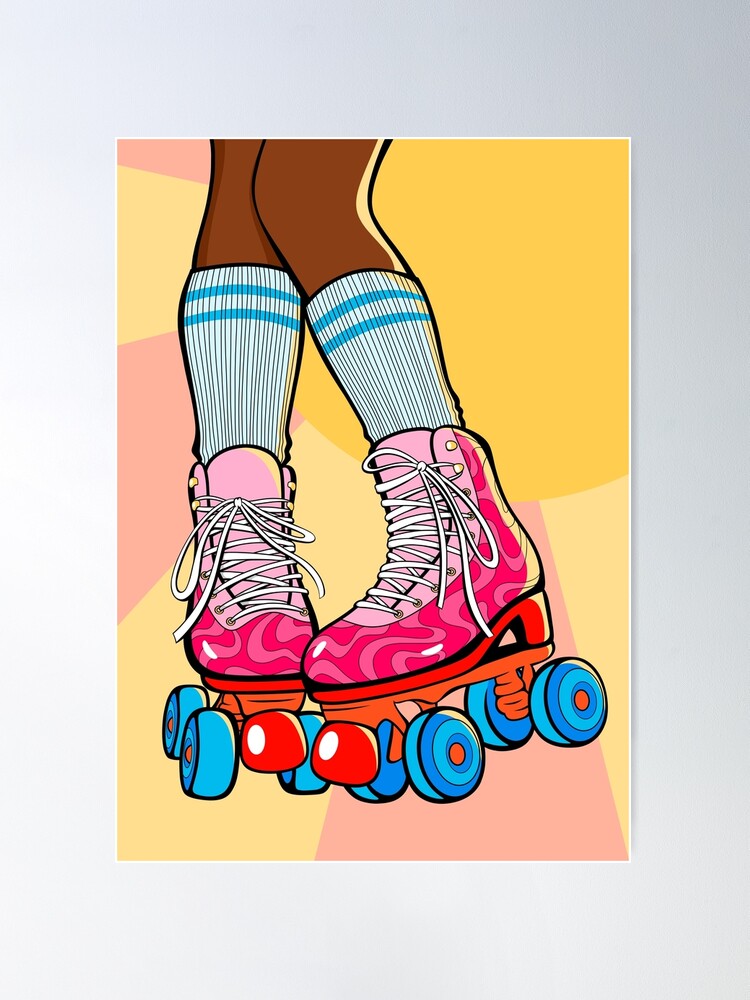 Athlete Skater Inline Speed Skating Cartoon Retro Drawing Posters, Art  Prints by - Interior Wall Decor #1694526