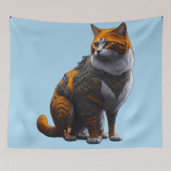 Item preview, Orange Cat in Steampunk Armor (Light Blue) designed and sold by AmaziaCo.
