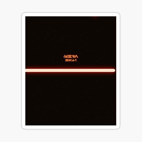 Vista previa del artículo con la obra «Diseño del espacio estrellado de Shin Hati | Tipografía naranja Aurebesh | Hoja de sable de luz», diseñado y vendido por ReelArcade.