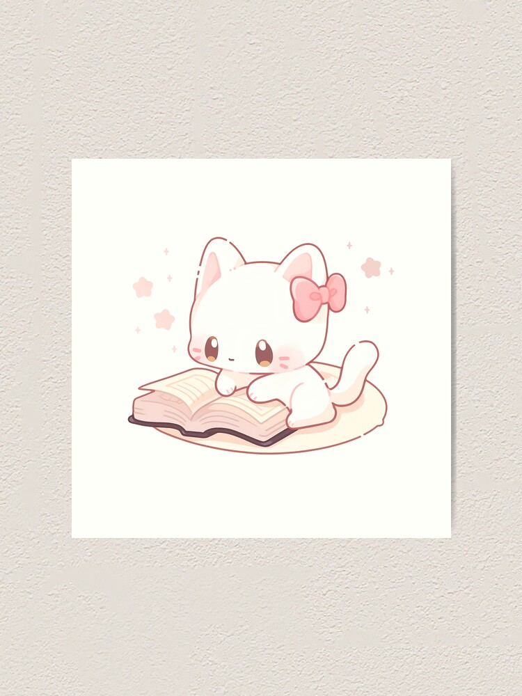 Cute Kawaii Cat Reading a Book Pink Kitten Sticker  Cute animal drawings  kawaii, Cute anime cat, Cute cat drawing