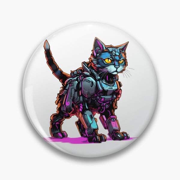 Item preview, Cyberpunk Robot Cat in Neon Colors designed and sold by SchorlCraft.