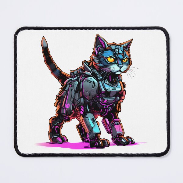 Item preview, Cyberpunk Robot Cat in Neon Colors designed and sold by SchorlCraft.
