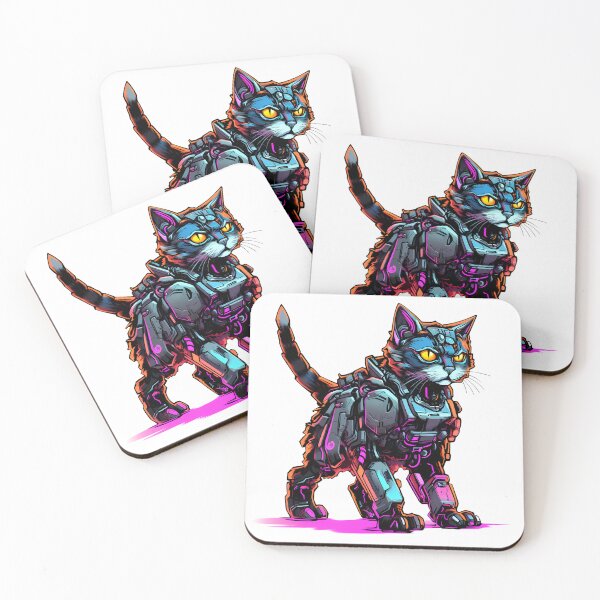 Item preview, Cyberpunk Robot Cat in Neon Colors designed and sold by SchorlCraft.