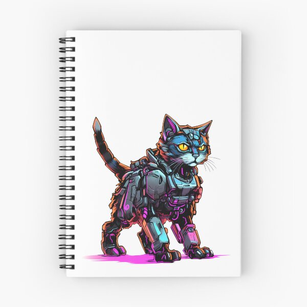 Item preview, Cyberpunk Robot Cat in Neon Colors designed and sold by SchorlCraft.