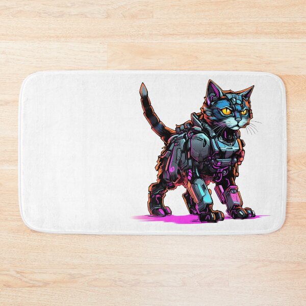 Item preview, Cyberpunk Robot Cat in Neon Colors designed and sold by SchorlCraft.