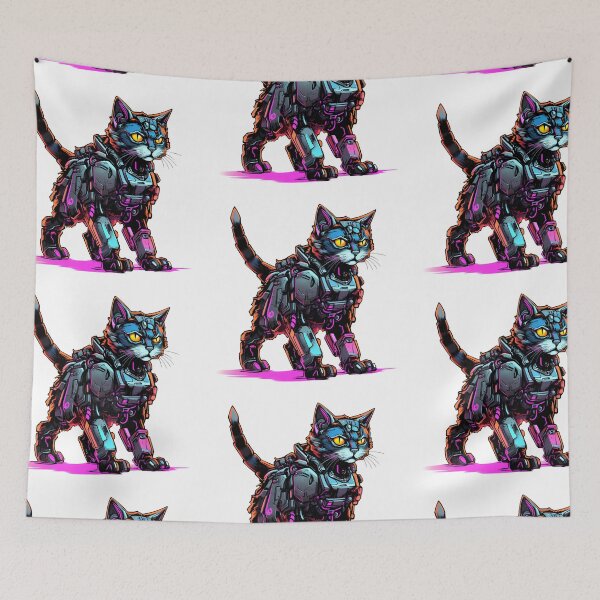 Item preview, Cyberpunk Robot Cat in Neon Colors designed and sold by SchorlCraft.