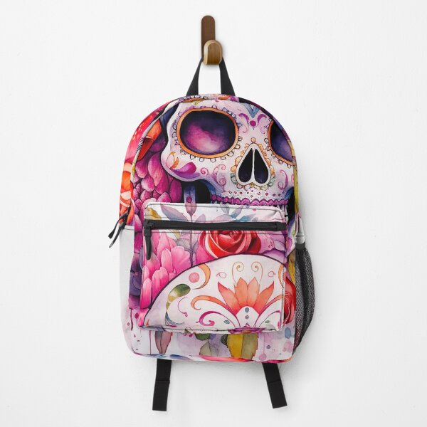 Item preview, Mexican sugar skull with colourful flowers watercolor designed and sold by Inktown.
