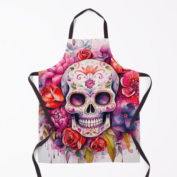 Item preview, Mexican sugar skull with colourful flowers watercolor designed and sold by Inktown.