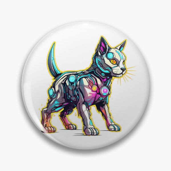Item preview, Cyberpunk Robot Cat in Neon Colors designed and sold by SchorlCraft.