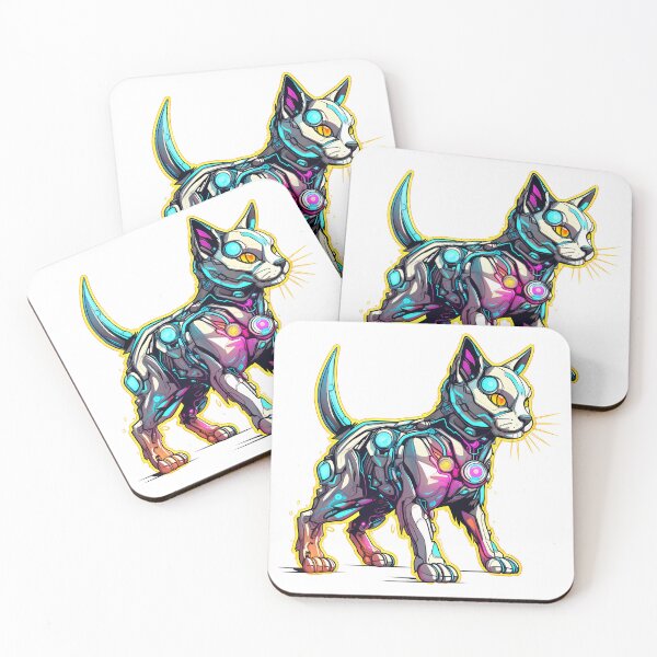 Item preview, Cyberpunk Robot Cat in Neon Colors designed and sold by SchorlCraft.