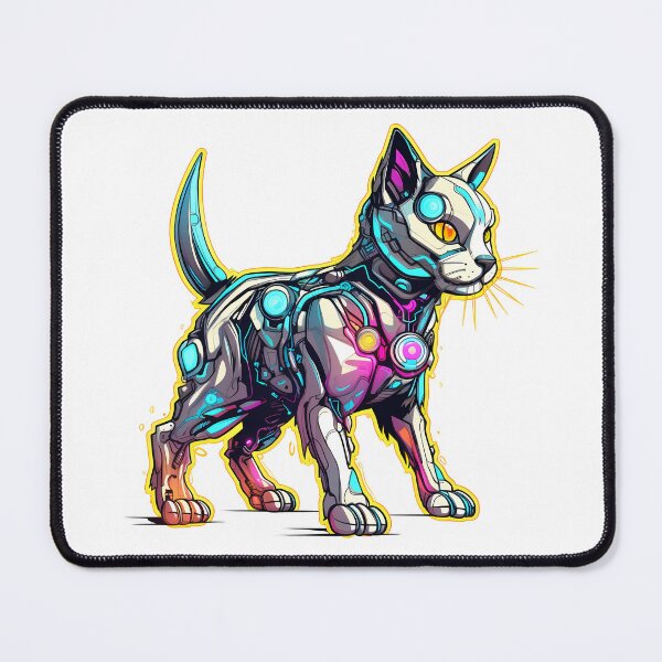 Item preview, Cyberpunk Robot Cat in Neon Colors designed and sold by SchorlCraft.