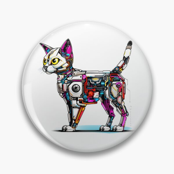 Item preview, Cyberpunk Robot Cat in Neon Colors designed and sold by SchorlCraft.