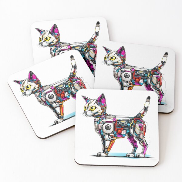Item preview, Cyberpunk Robot Cat in Neon Colors designed and sold by SchorlCraft.