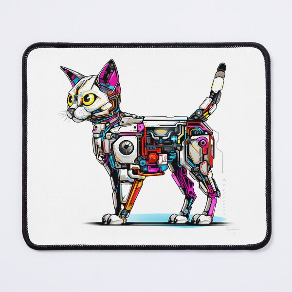 Item preview, Cyberpunk Robot Cat in Neon Colors designed and sold by SchorlCraft.