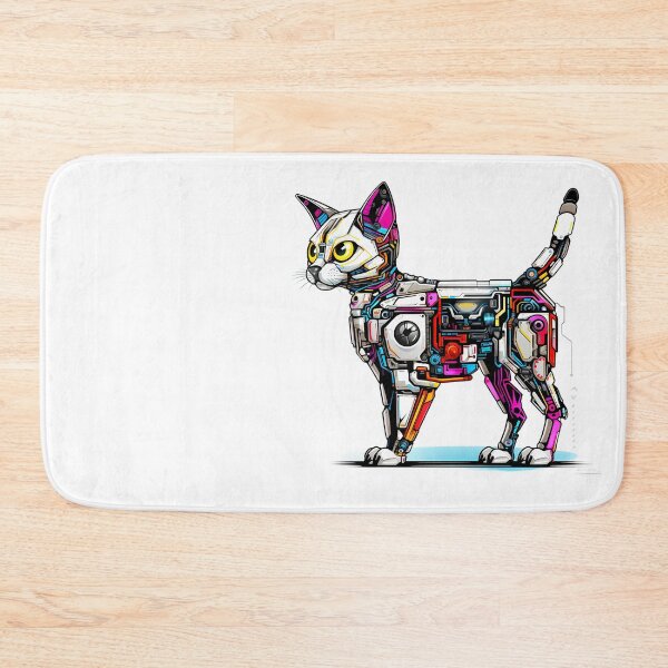 Item preview, Cyberpunk Robot Cat in Neon Colors designed and sold by SchorlCraft.