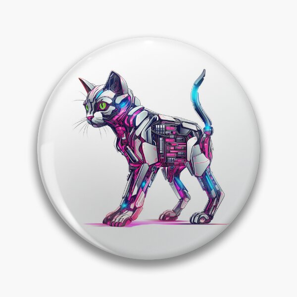 Item preview, Cyberpunk Robot Cat in Neon Colors designed and sold by SchorlCraft.