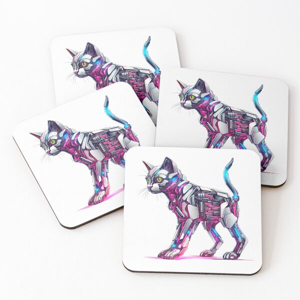 Item preview, Cyberpunk Robot Cat in Neon Colors designed and sold by SchorlCraft.