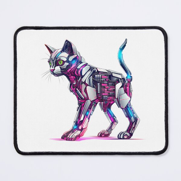 Item preview, Cyberpunk Robot Cat in Neon Colors designed and sold by SchorlCraft.