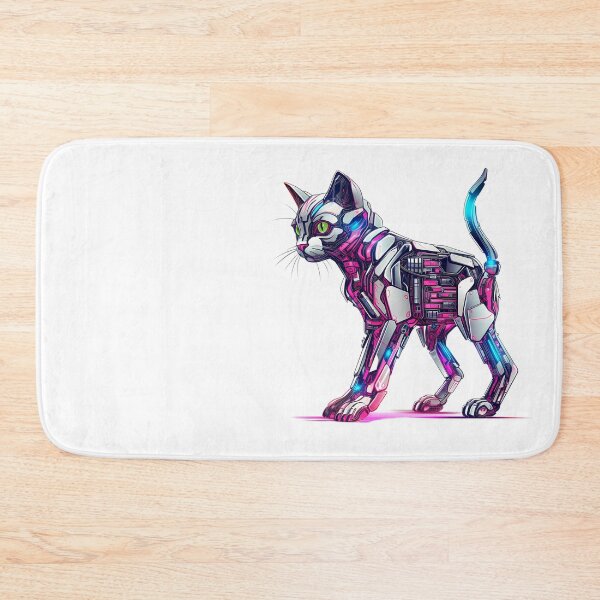 Item preview, Cyberpunk Robot Cat in Neon Colors designed and sold by SchorlCraft.