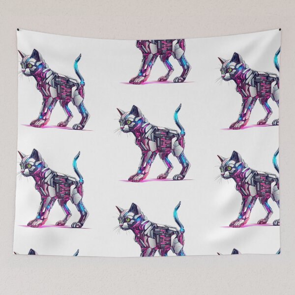 Item preview, Cyberpunk Robot Cat in Neon Colors designed and sold by SchorlCraft.