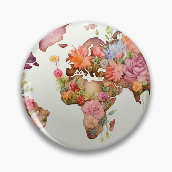 Item preview, Colorful flowery world map designed and sold by WallWhimsyWorks.