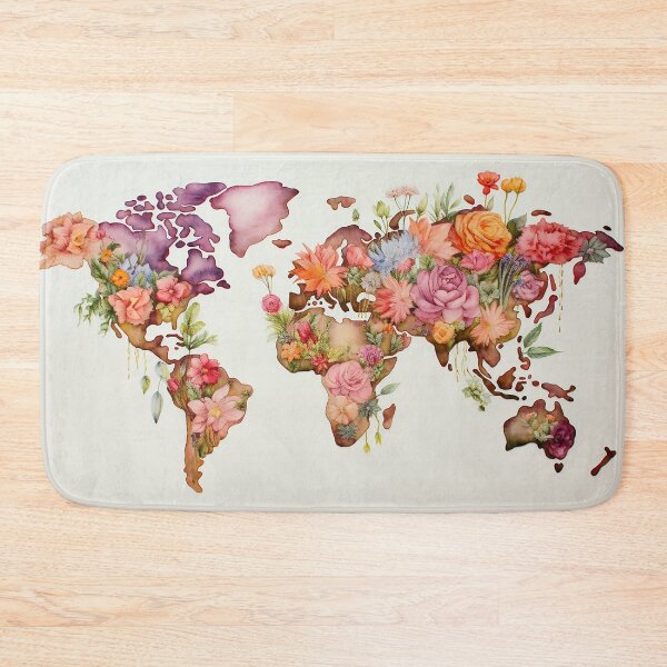 Item preview, Colorful flowery world map designed and sold by WallWhimsyWorks.