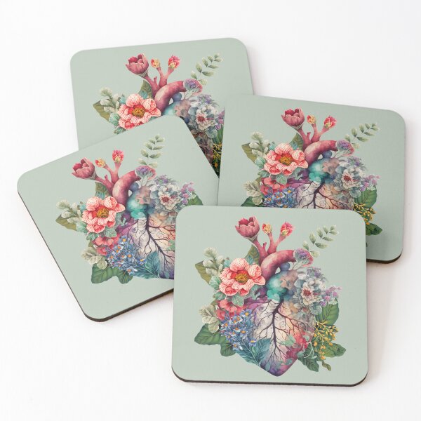 Item preview, Anatomical heart with flowers on green background designed and sold by bngc.