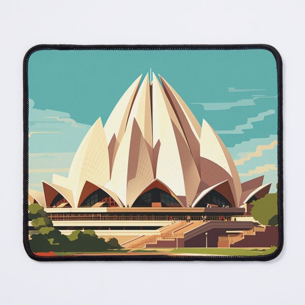 Aperçu de l'œuvre Une impression de voyage Pop Art du Temple du Lotus à Delhi - Inde créée et vendue par StudioRedKoala.