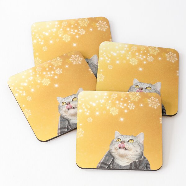 Item preview, Snowflake Licking Cat In Gold designed and sold by CheekyKitty.