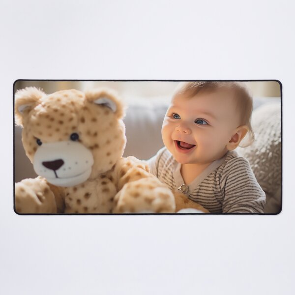 Item preview, Cute baby with his stuffed toy designed and sold by WallWhimsyWorks.