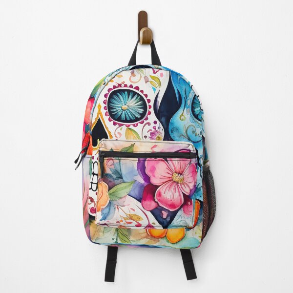 Item preview, Mexican sugar skulls with colourful flowers watercolor designed and sold by Inktown.