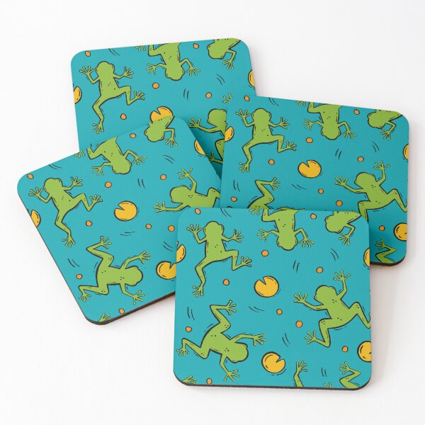 Item preview, Frogs and Lily Pads Serenity: Green and Yellow on Bright Blue designed and sold by JBeasleyDesigns.