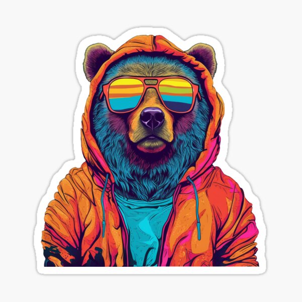 Grizzly Bear with Sunglasses Sticker for Sale by Digital Art