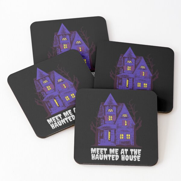 Artikelvorschau, Triff mich im Haunted House Blue Light Text Halloween entworfen und verkauft von Sunshine-Dreams.