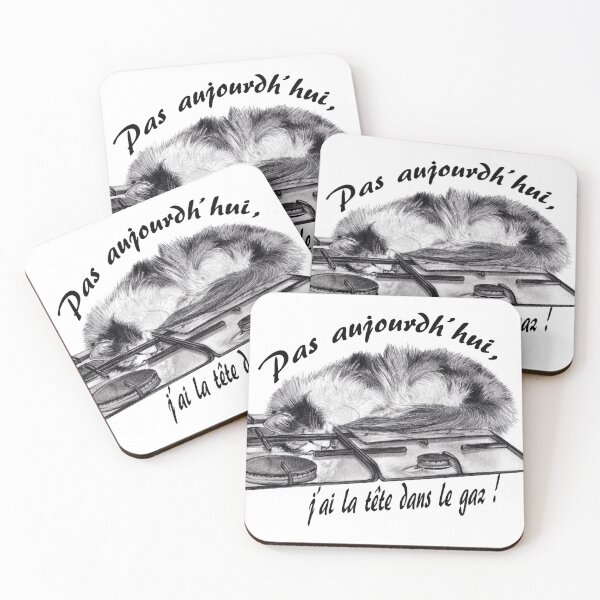 Item preview, Tricolor cat, head in the gas - graphite version, text in French designed and sold by SylvieG18.