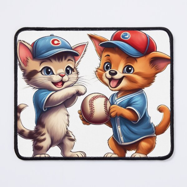 Item preview, Cute kitty and puppy playing baseball designed and sold by Majkel & Majkel.